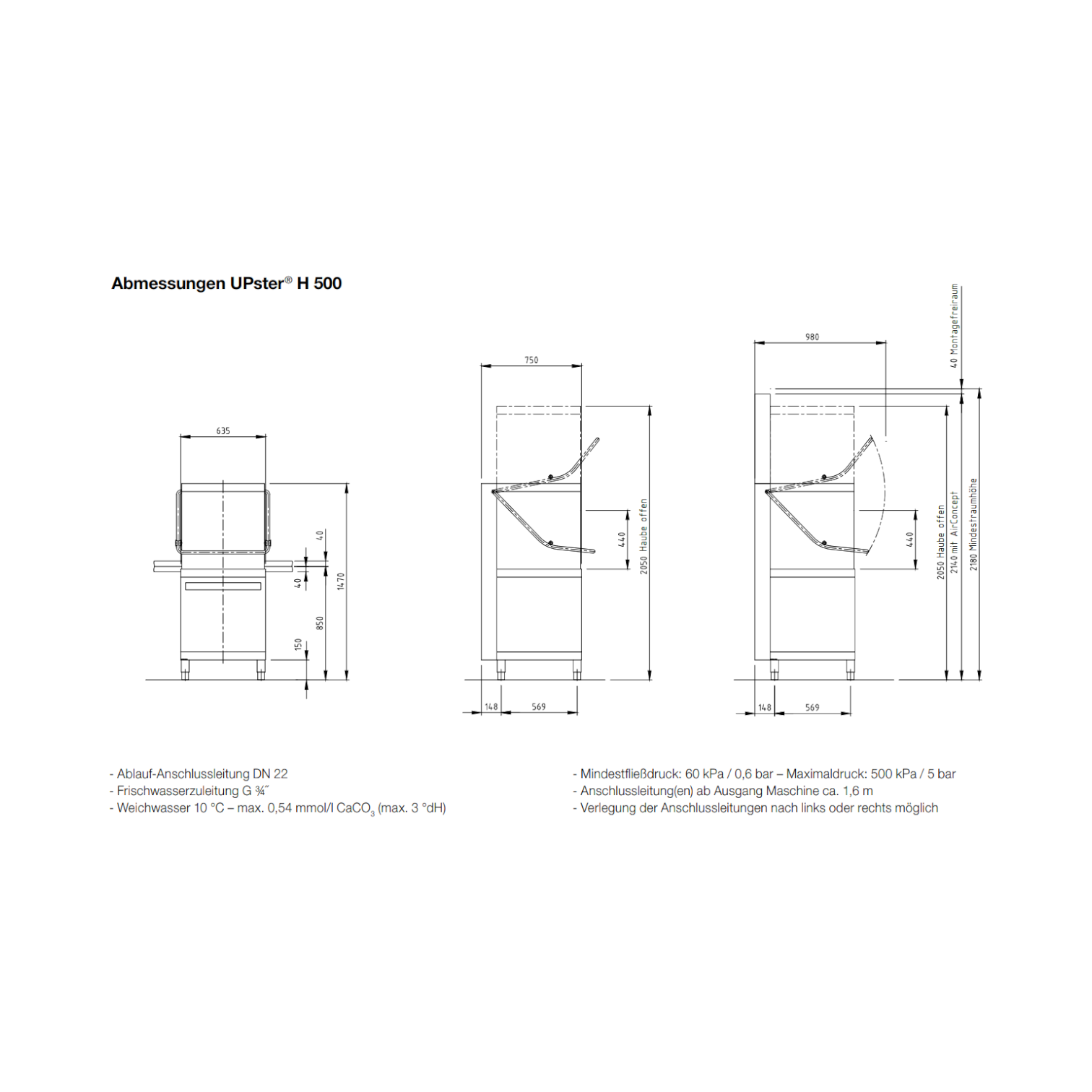 MEIKO UPster® H 500 Haubenspülmaschine 500 × 500 mm inkl. Eingebauter Wasserenthärter AktivClean