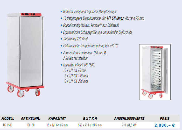 Mobiltherm Bankettwagen UB 1500 Wärmewagen mit separater Dampferzeuger 15 x 1/1 GN