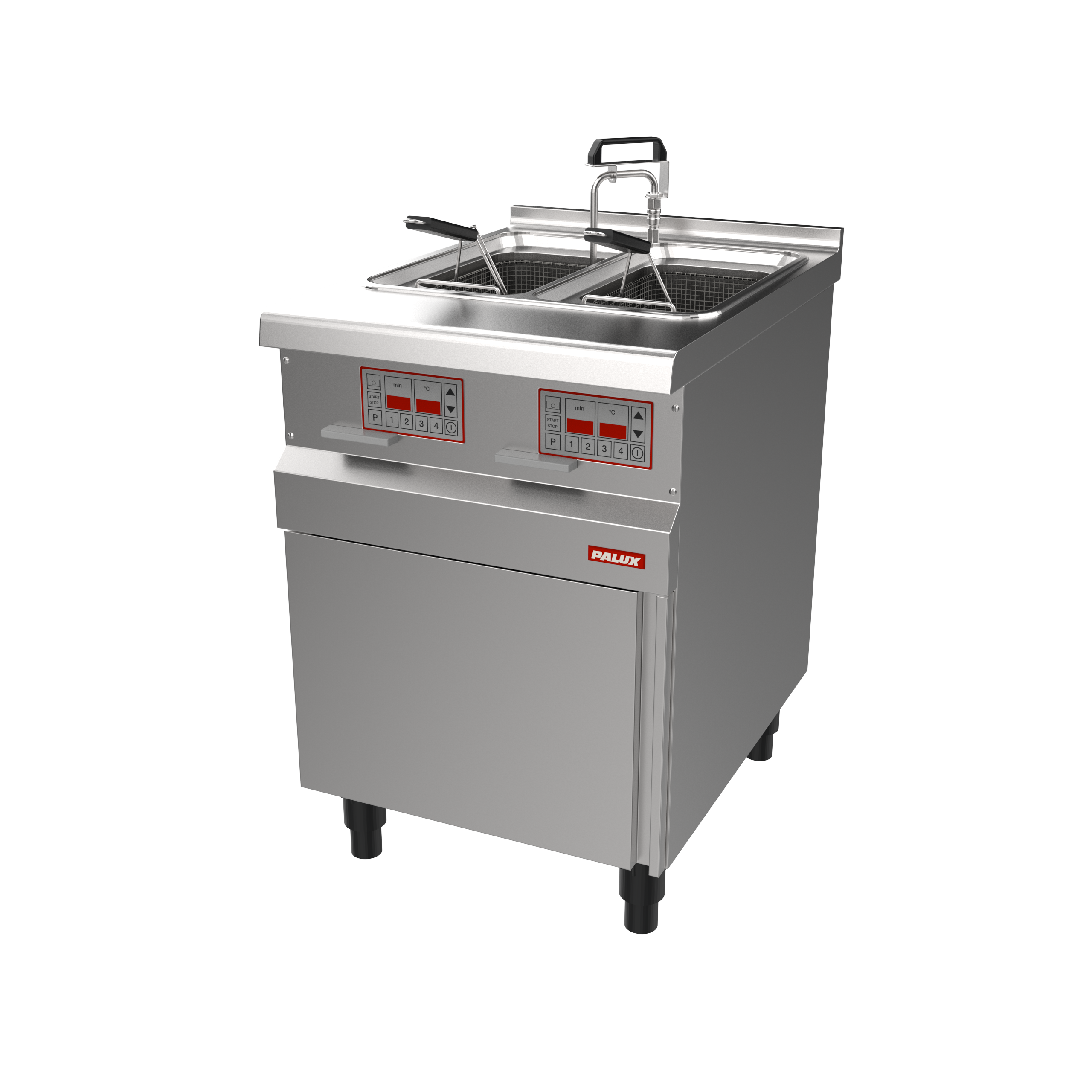 PALUX FunctionLine Zweibecken-Fritteuse mit Elektroniksteuerung Plus, Filtersystem, Pumpe und Korb-Hubvorrichtung